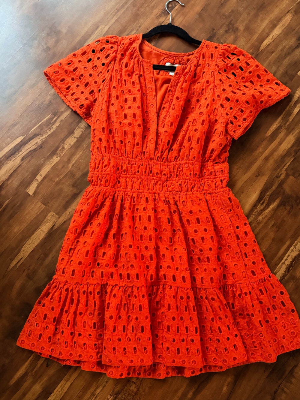 Anthropologie Orange Eyelet Tiered Dress